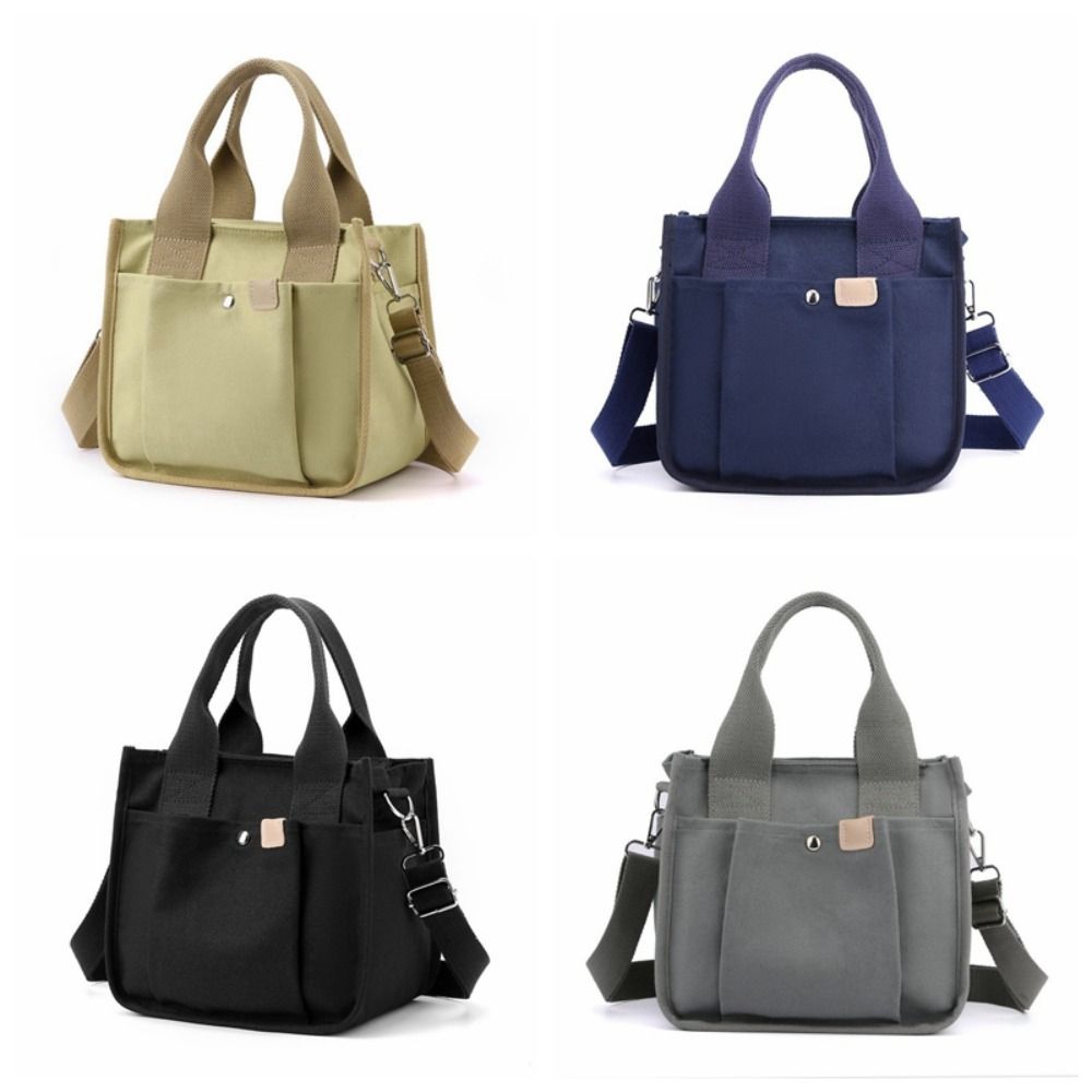 Zipper Japanese Style Crossbody Bag Handheld Solid Color Tote Bag Canvas Shoulder Bag Students