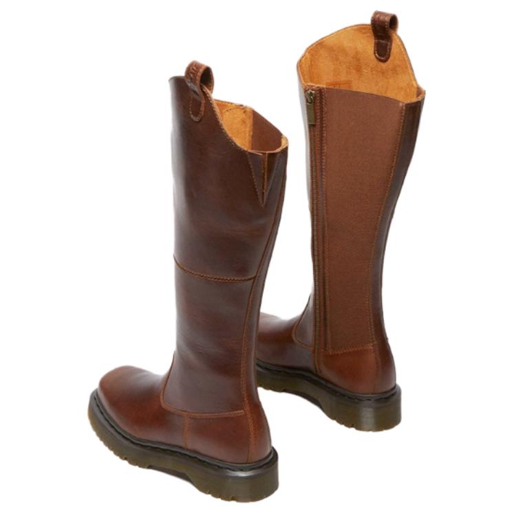 Dr. Martens Leather Comfortable Versatile High Boots 3.5cm Women boots Red-Brown 32142243