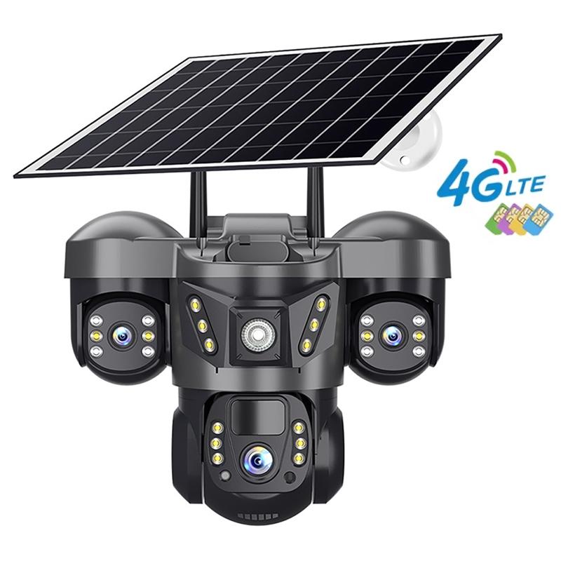 Cameră Solară 4G de Exterior Obiectiv Triplu Trei Ecrane 15MP Cameră IP cu Panou Solar Baterie Încorporată Detectare Mișcare PIR Cameră CCTV