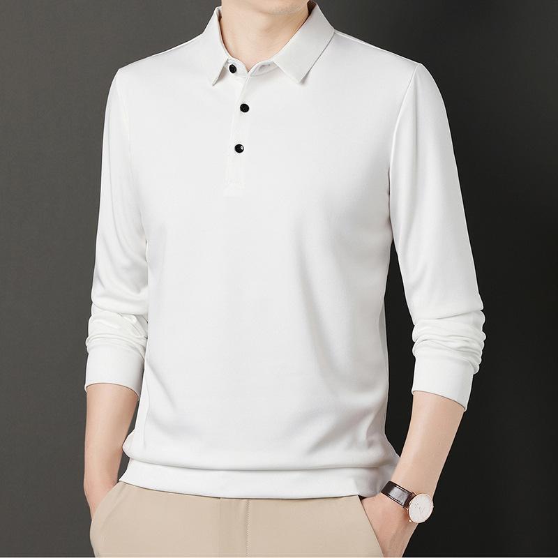 Tricou cu mâneci lungi, primăvară și toamnă, New Daddy, top largi, bărbați de vârstă mijlocie, cu rever, ocazional, de culoare uni.