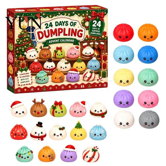 Holiday Desk Decorations 2026 Christmas Squeeze Toy Advent Calendar, 24-Day Dumpling Bun Fidget Decorative Figures Countdown Box, Soft TPR Stress