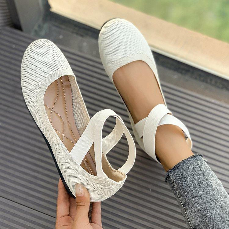 Fashion Mujer Solid Color Simple Knitted Shoes Women Comfortable Flat Sneakers Women Casual Easy Matching Breathable Loafers Shoes