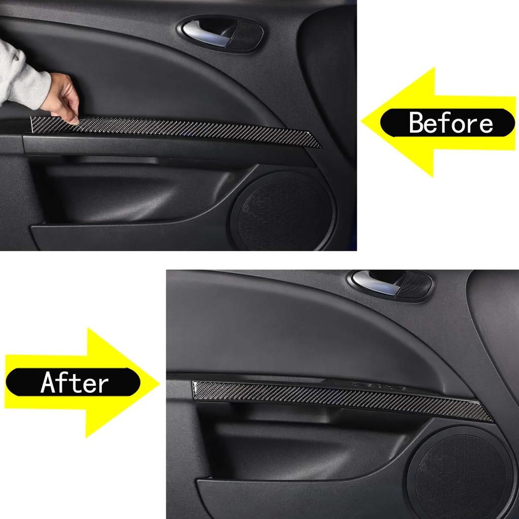 For SEAT Leon Mk2 1P 2008-2012 Soft Carbon Fiber Car Inner Door Armrest Decorative Strips Trim Stickers Car Accessories