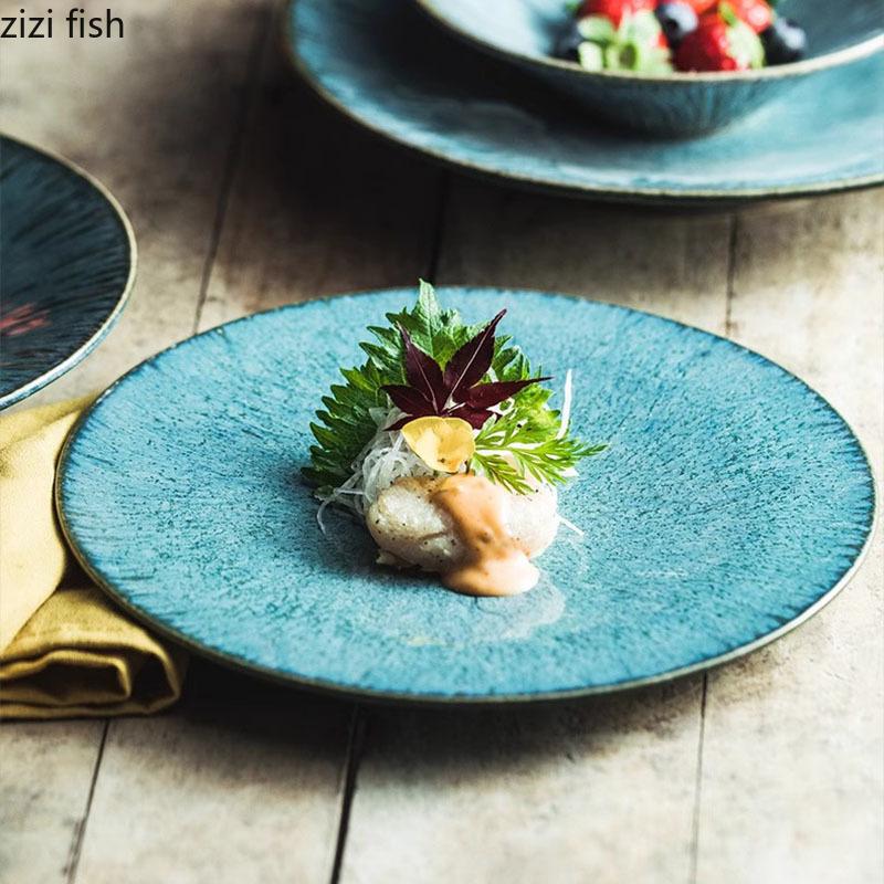 Kiln Changes Spiral Patterned Ceramic Plate Creative Flat Plate Deep Plate Salad Bowl Service Plates Restaurant Tableware
