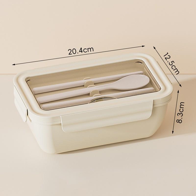 Microwave-Safe Bento Box With Leakproof Lid Dual Compartment Office Lunch Student Meal Prep Travel Beige with plastic fork