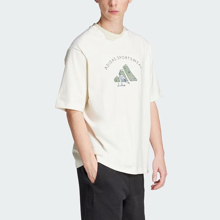 Adidas Sportswear Codes Doodle Comfortable Soft Fashionable Versatile Loose Casual Sports Short Sleeve T-Shirt Men T-Shirt Off-White JJ3968