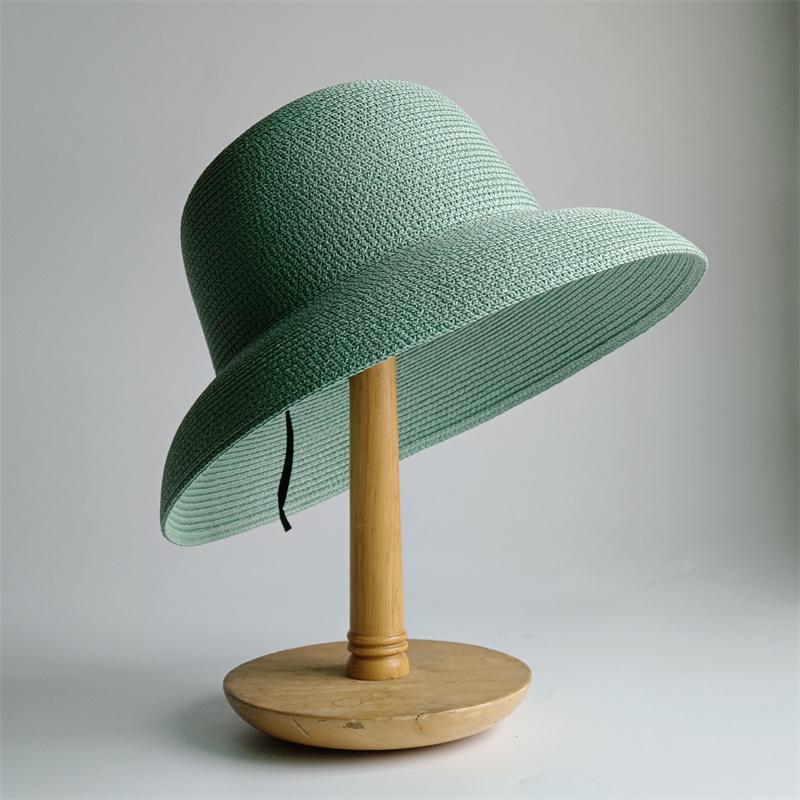 Garden Supplies My Women's Green Caps Hepburn Hat Mint Hooded Hat Style Vintage Design Big Eaves Straw Hat Girls Solid Color Beach Holiday Big Sun 55-58Cm