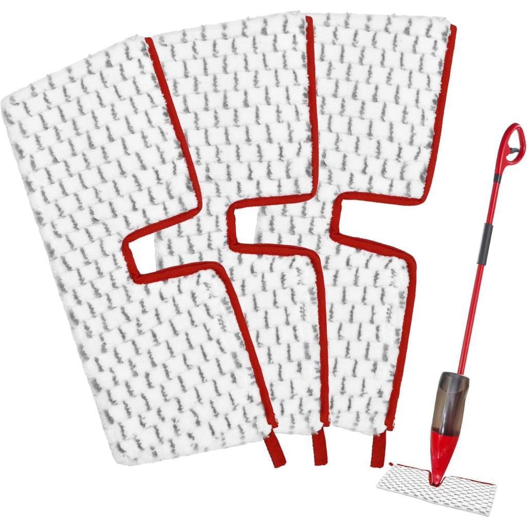 Microfiber Spray Mop Pads Compatible with Oceda ProMist MAX, Dual-Action Washable Flip Mop Pads Replacement for Dry Wet Floor Cleaning, 3 Packs Red