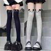 Harajuku Autumn Winter Lolita Kawaii Bear Socks for Woman Cartoon Cat Black Grey Thigh High Stockings Student Long Sock Hosiery