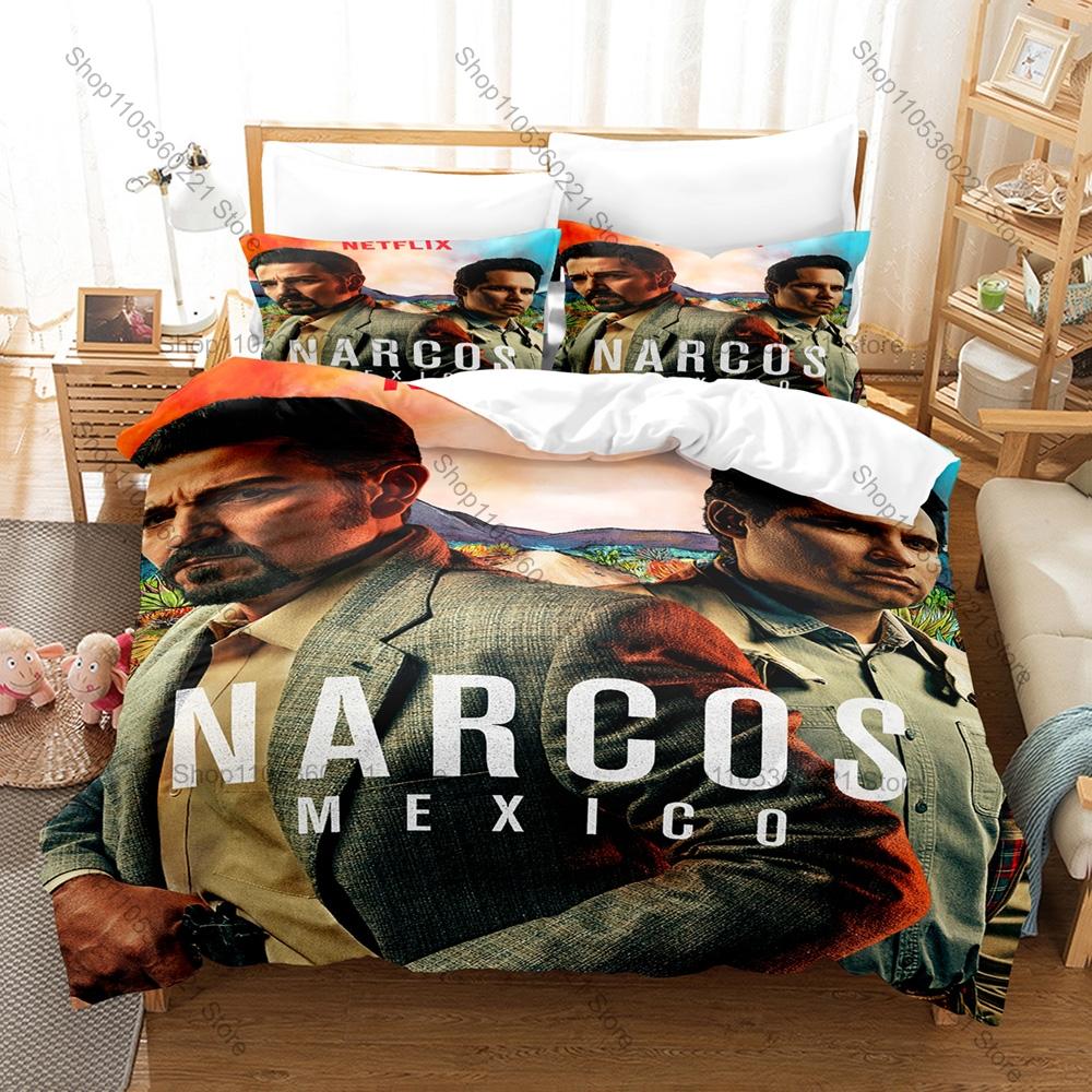 Narcos Fan Merch Duvet Cover + 2 Pillowcases, Exquisite TV Show Art Print Bedding Set Comfortable Textile for Series Enthusiasts