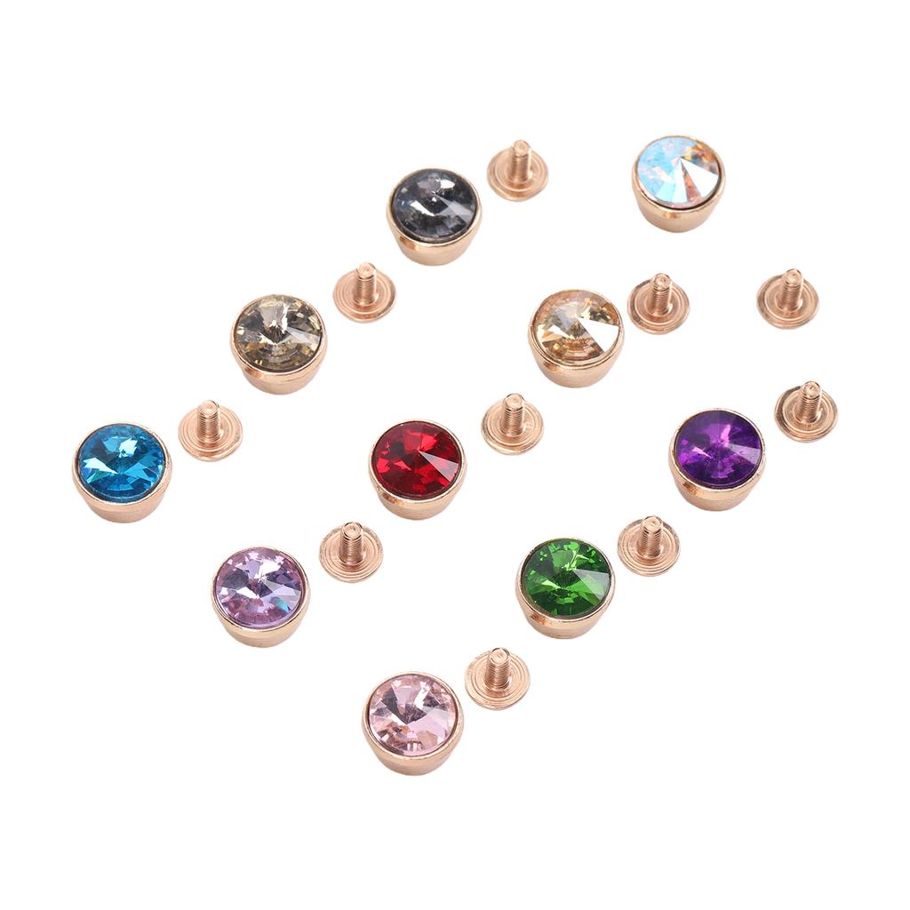 100 Sets 12mm Crystal Rivets 10 Color Rhinestone Fast Rivets for Bag Belt Clothing Leather Crafts