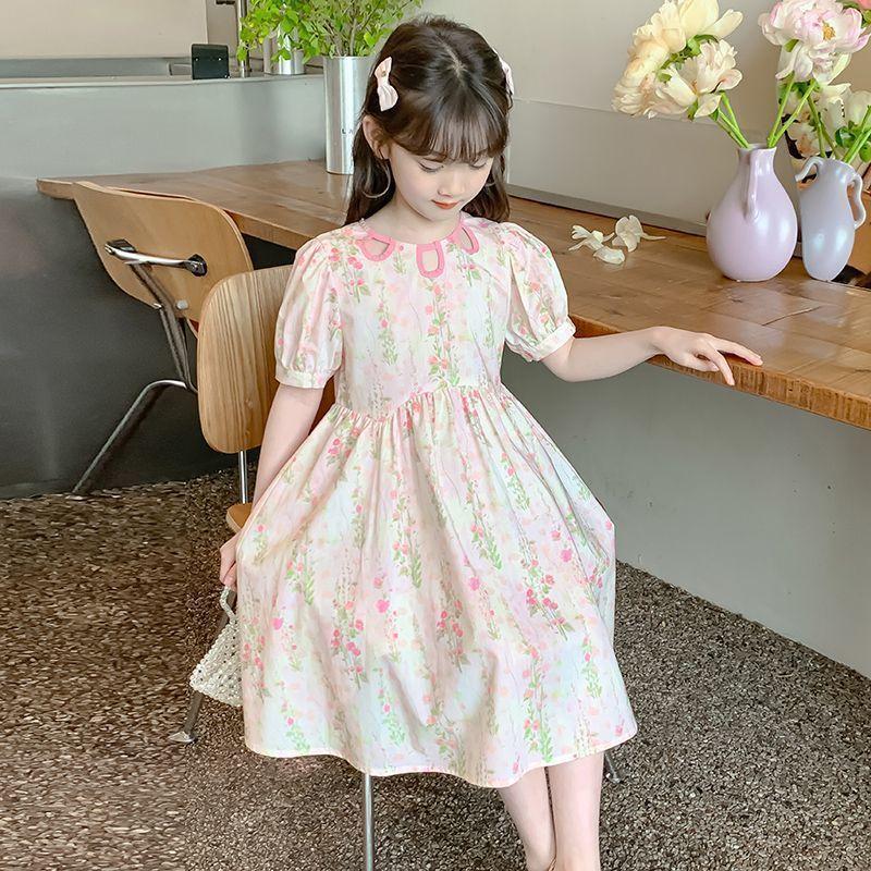 Girls Summer Floral French Full Swing Dress for Big Kids