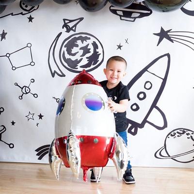 Globo de astronauta de papel de aluminio con tema espacial de cumpleaños 3D grande, juguetes para niños, decoración de fiesta, globos de cohete