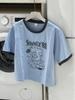 Qiqi 2024 Spring/Summer Color Block Ice Cream Kitten Print Short Sleeve T-Shirt