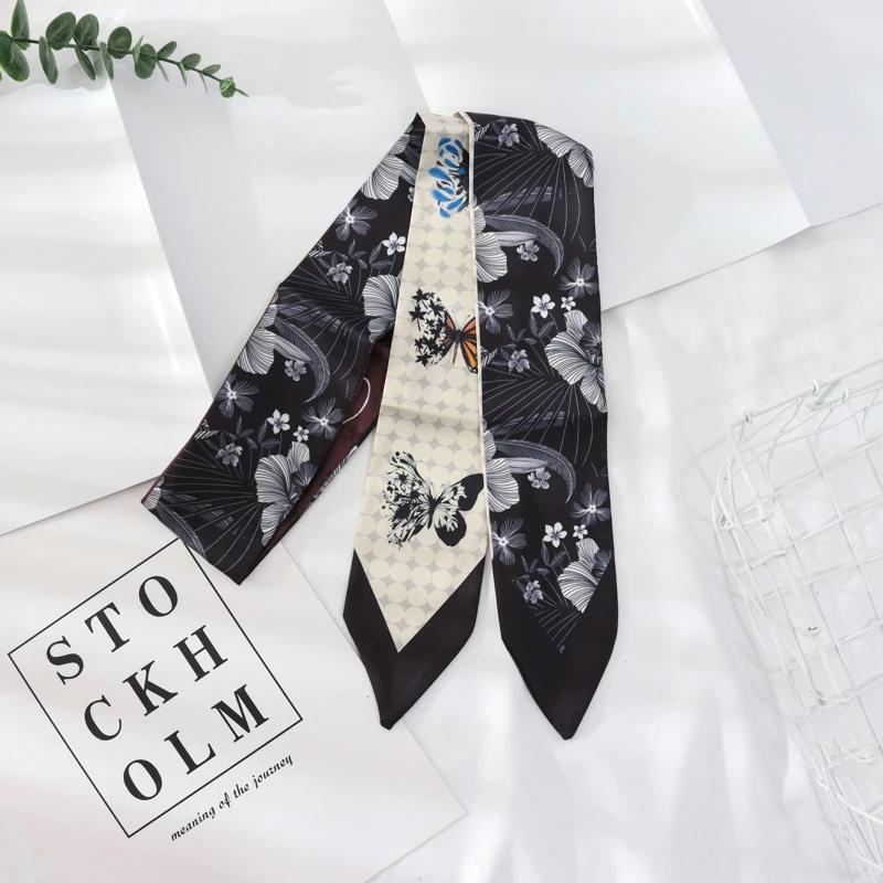 New Summer 130*7 Ins Small Hairband Lovely Print Long Silk Scarf Wrist Ribbon Skinny Scarf For Women