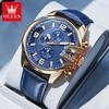 Men Multi Subdial Chronograph Watches Leather Band Quartz Wristwatch Auto Date Luminous Hands Waterproof Watch