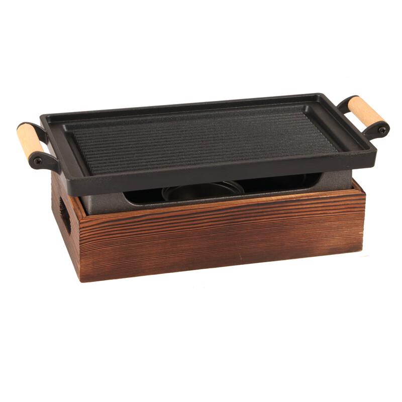 Korean Style Solid Alcohol BBQ Grill with Wooden Frame & Handle