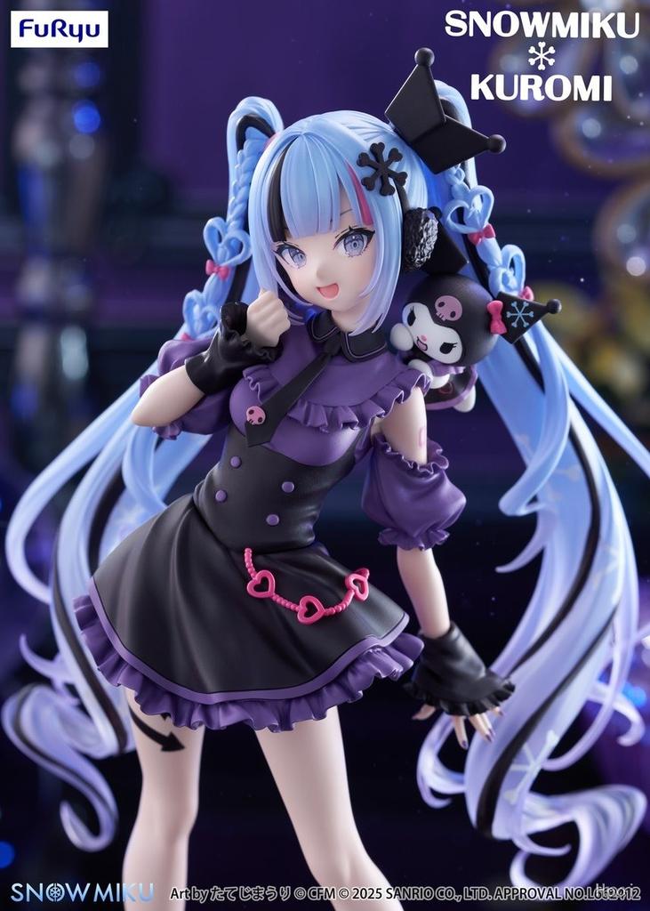Original Genuine Model FuRyu Trio-Try-iT Hatsune Miku 19cm Snow Miku x Kuromi Figure Anime Figurine PVC Toys Gifts Collections