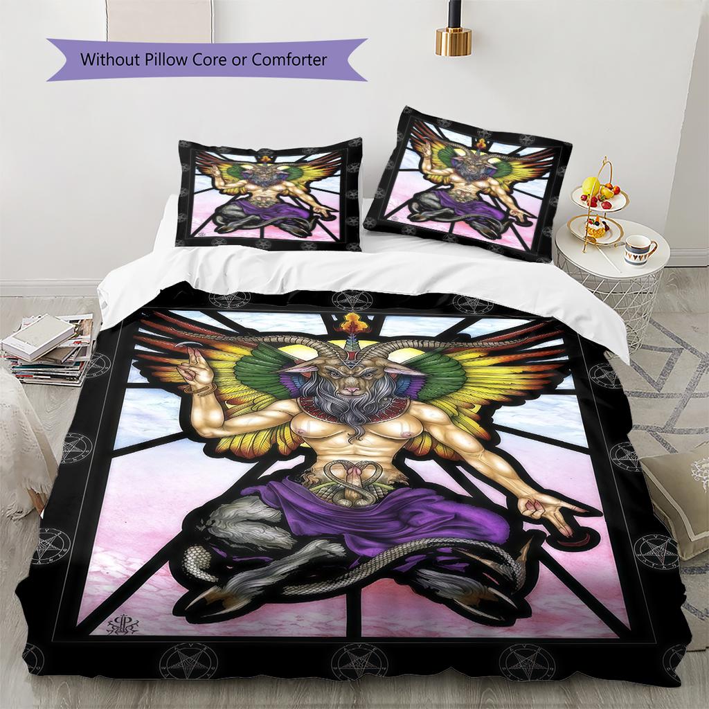Satan Symbol Pattern Bedding,Quilt Set Quilt Cover Pillowcase Home Birthday Gift (1 * Duvet Cover + 2 * Pillowcase, Without Core)