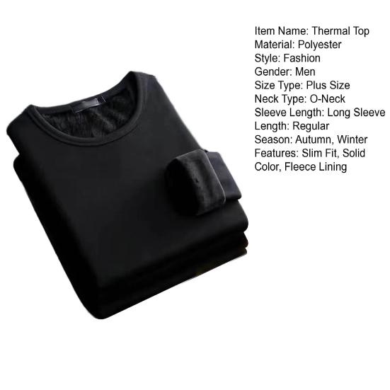 O-Neck Long Sleeve Solid Color Thick Men Top Autumn Fleece Lining Bottoming Thermal Underwear