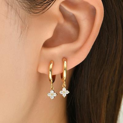 Sweet Fashion Personality Simple Women's Copper Ear Buckle Flower Pendant Earrings