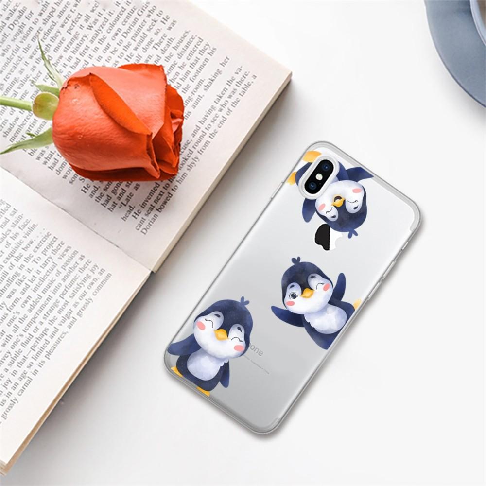 Pingwin kawaii cartoon etui na telefon iPhone 15 13 14 Pro Max XS XR 12 11 Pro 13 Mini 6 7 8 Plus miękka przezroczysta tylna obudowa
