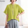 ZANZEA Women Stand Collar Casual 3/4 Sleeve Embroidery Print Loose Blouse