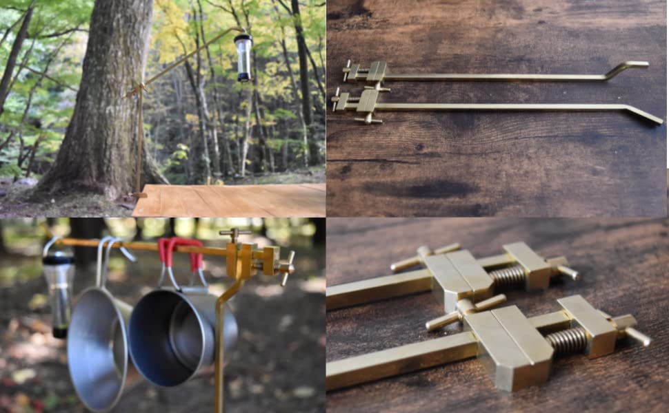 KALUGII Transformable Brass 2-Way Lantern Stand, Multi-Purpose, Rack, Separate Clamp Type, Camping Multi-Stand, Pole