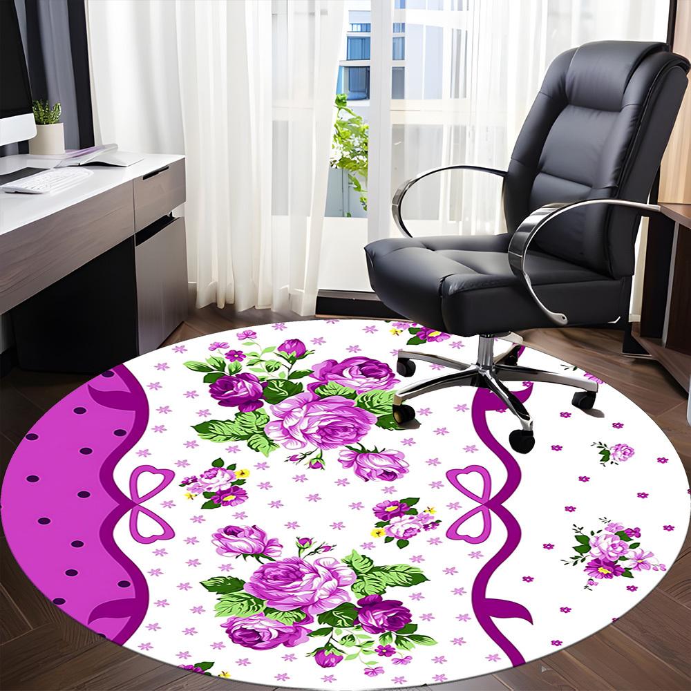 1pc Floral Pattern Office Round Rug, Non-slip, Soft and Durable Office Rug for Interior Decoration, Perfect for Office, Beautiful Decoration yy2603240