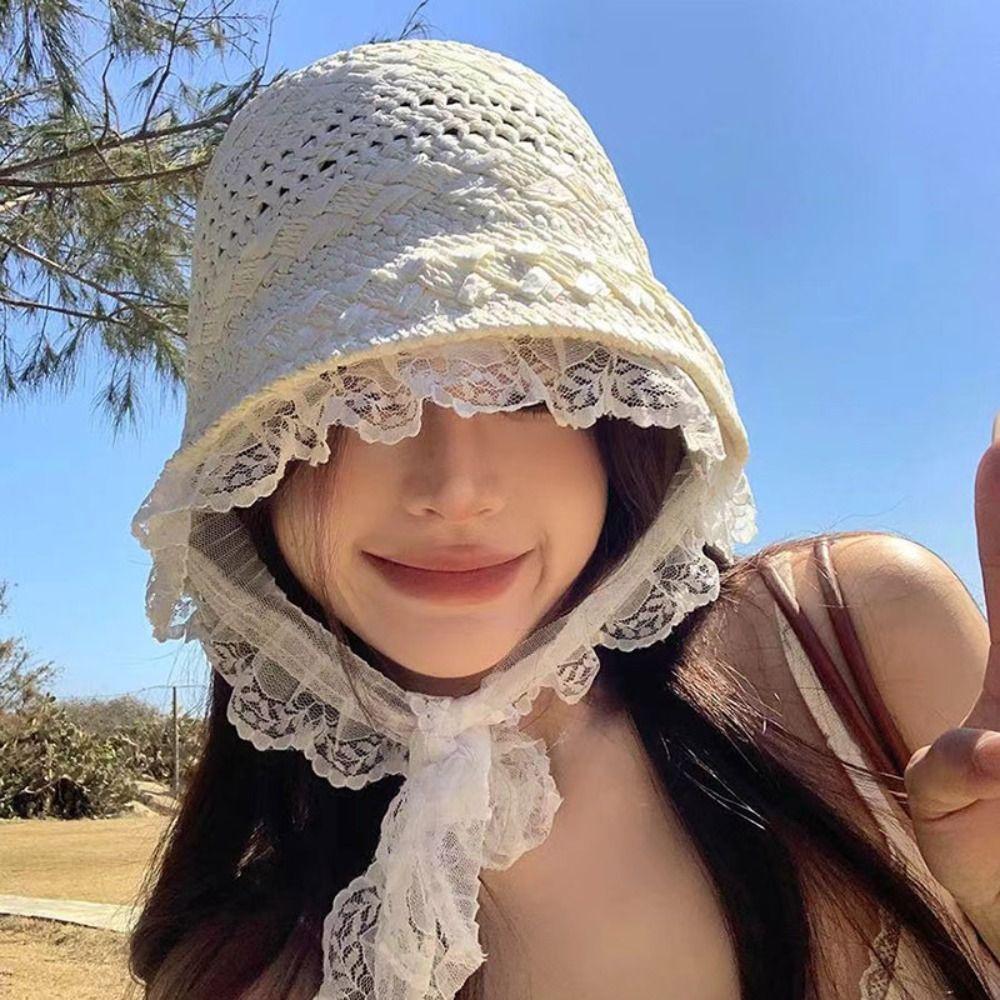 Foldable Straw Lace Hat Hollow Sunshade Hat New Sun Cap