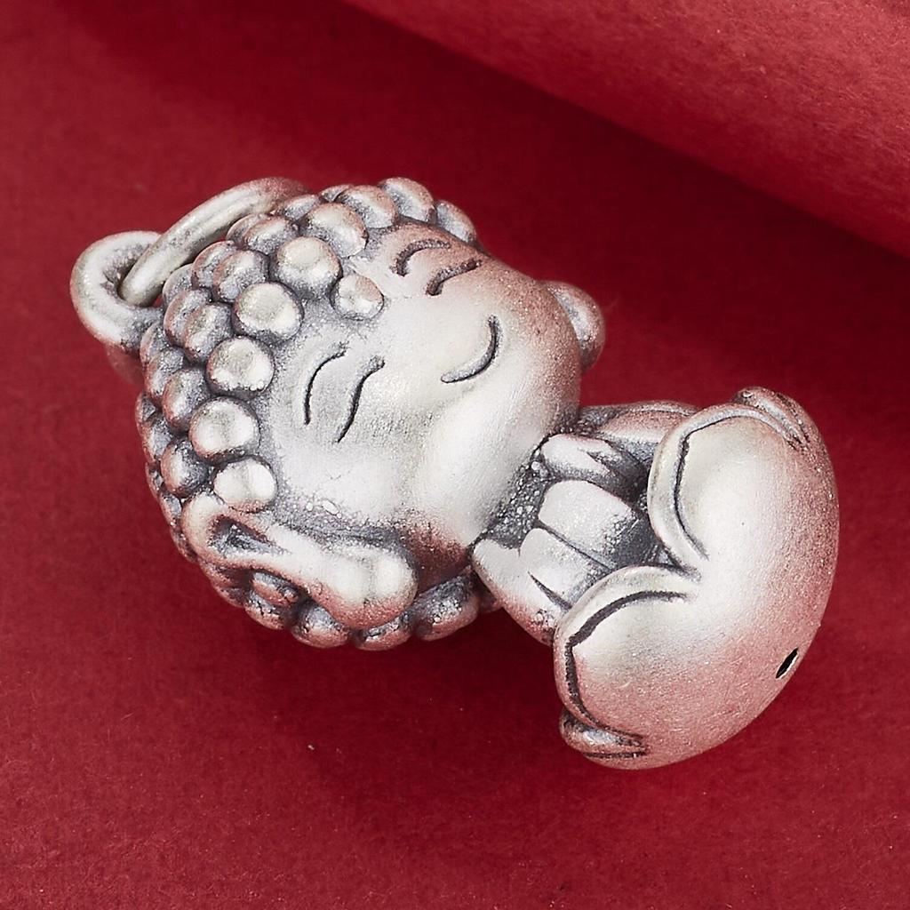 S999 Sterling Silver Lotus Baby Buddha Pendant Charm for DIY Bracelets and Necklaces