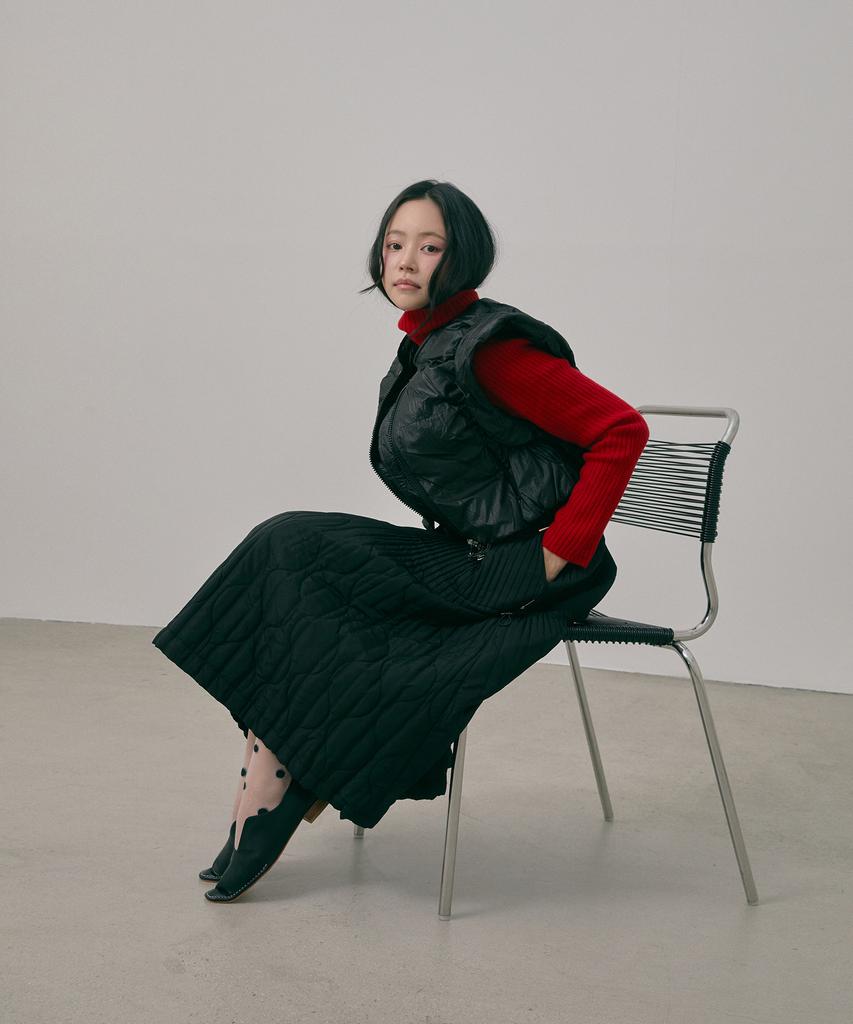 Waiowai Middle String Quilted Elastic Skirt_Black