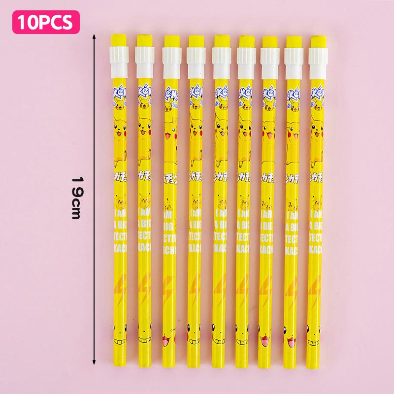 10Pcs Wooden Pencils With Eraser Cartoon Pencils With Colorful Eraser Office Supplies Student Stationery Birthday Gifts