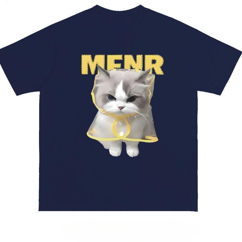 Fun Cat Printed Men's T-Shirt Summer Vintage Kawaii Men's Women's Surfing Beach T-Shirt Unisex Breathable Casual Top