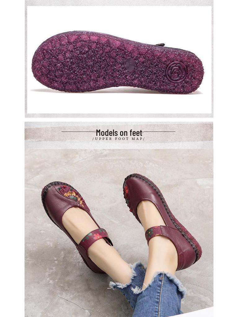 Spring-Summer Soft Sole Non-Slip Leather Shoes for Middle-Aged and Elderly Women
