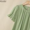 ZANZEA Women Summer Round Neck Casual Short Sleeve Blouse