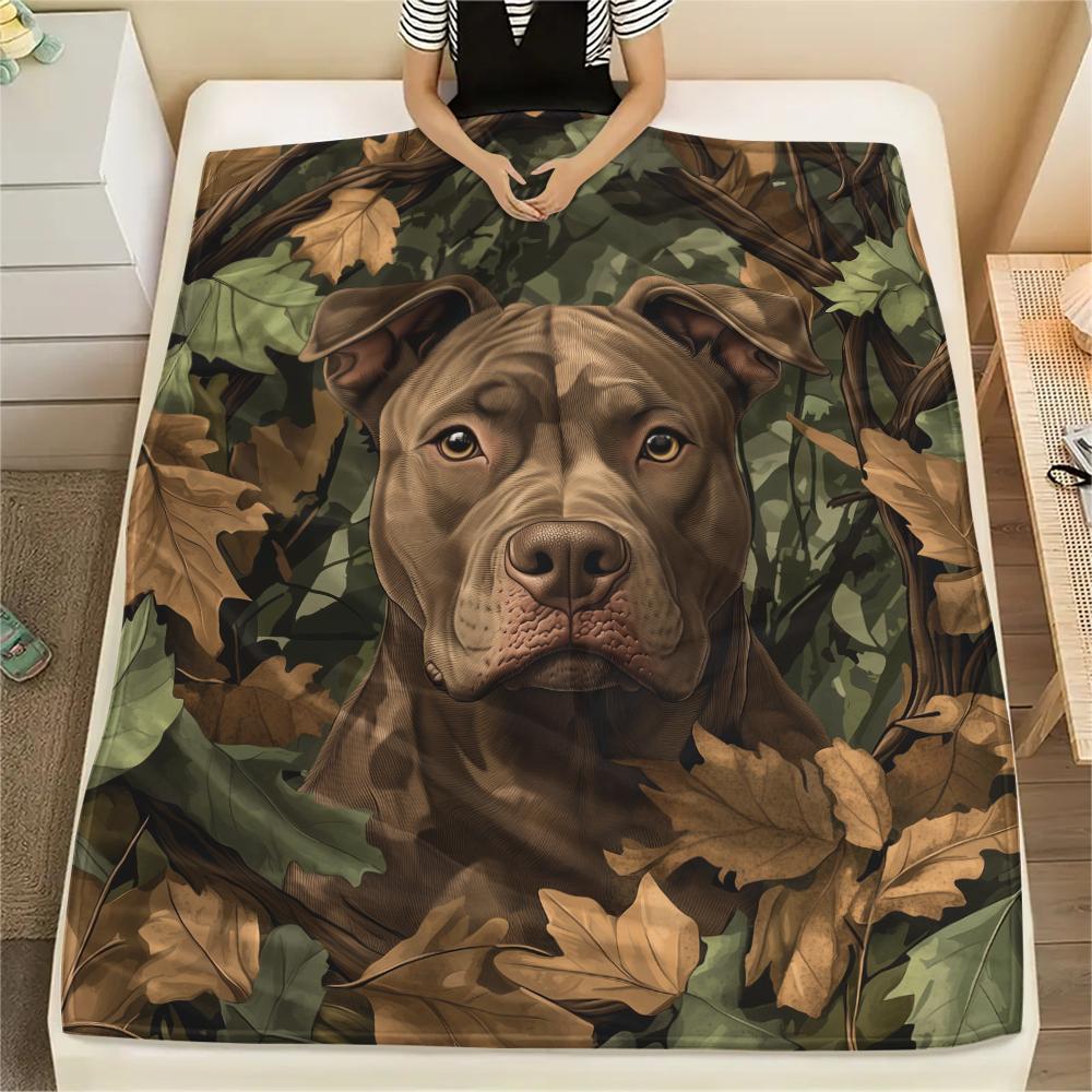Pitbull and Leaves,pattern Flannel Blanket, High Quality Comfortable for All Seasons, Home Decor, Warmth and Comfort, Perfect for Gifts.