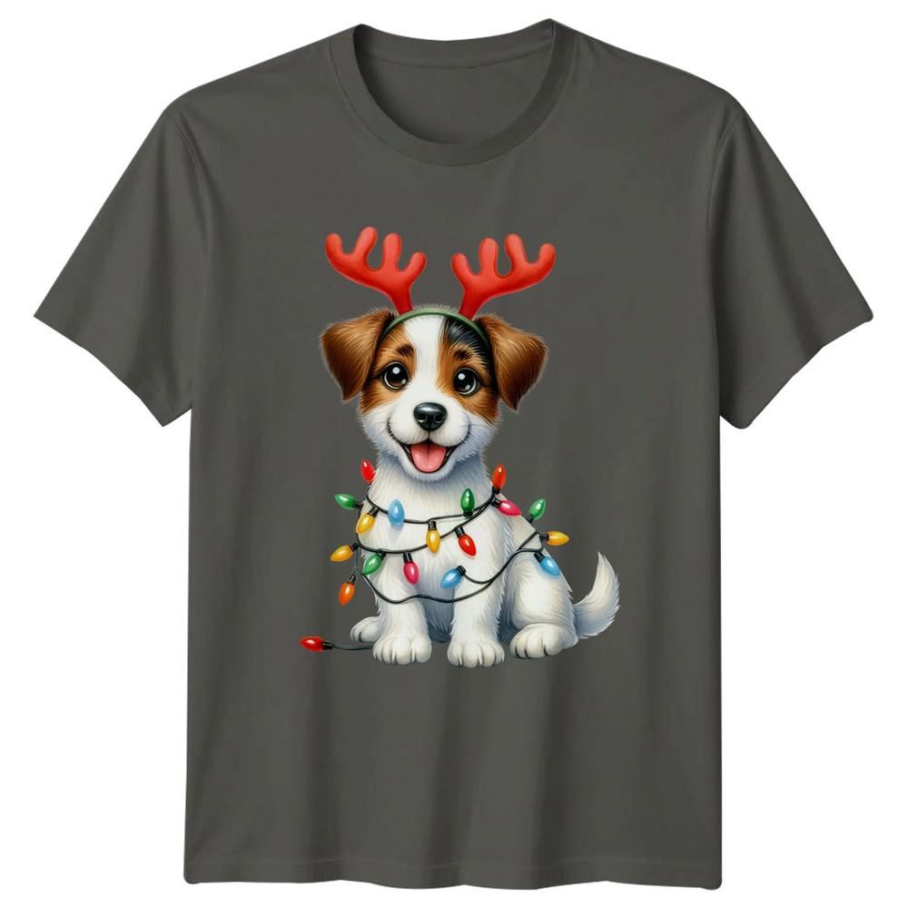 Puppy Christmas Lights Reindeer Antlers Holiday Unisexs Unisexs Graphic Tee S