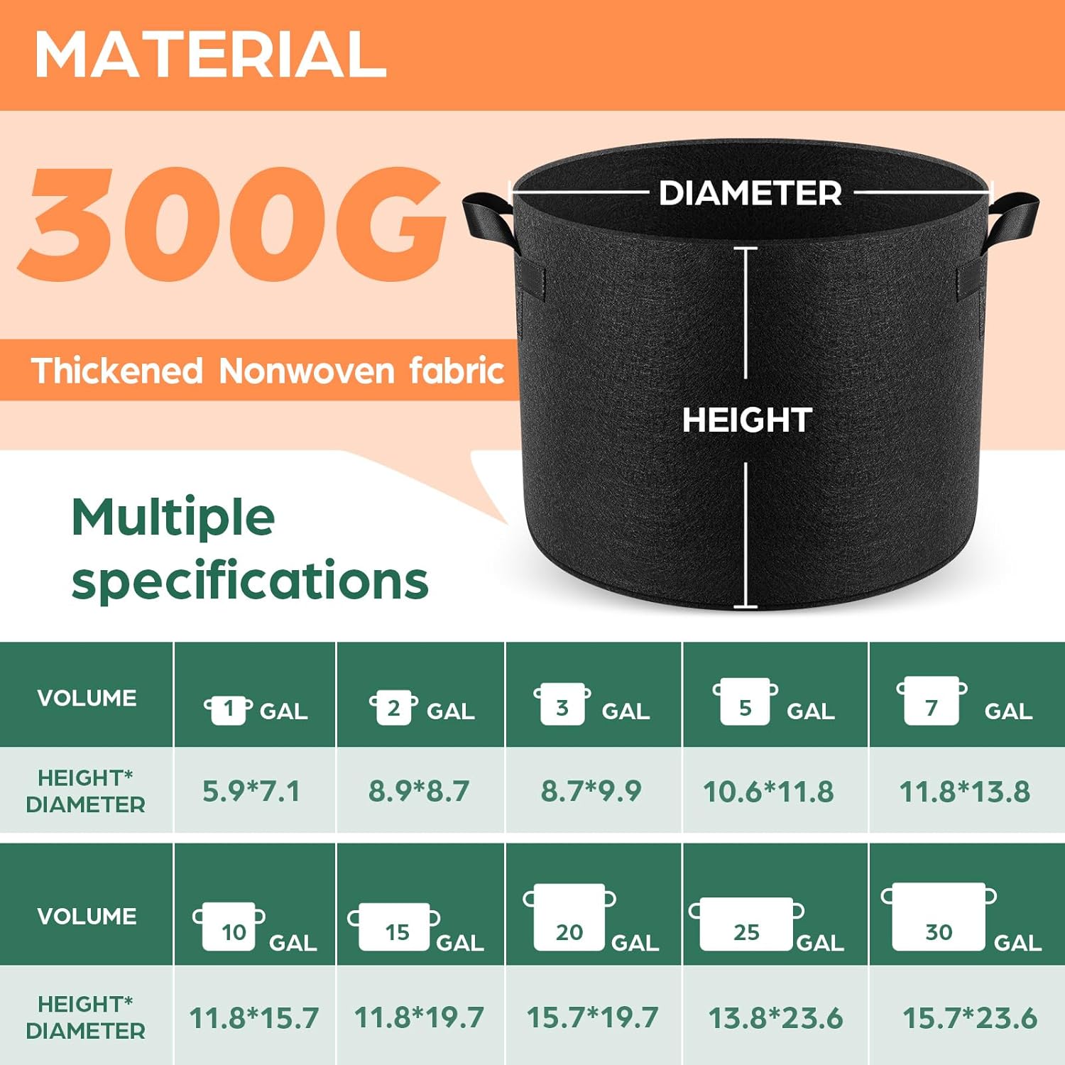 

Grow Bags, Thickened Fabric Planter Pots with Handles, Heavy Duty Garden Pots for Tomato, Potato a United States