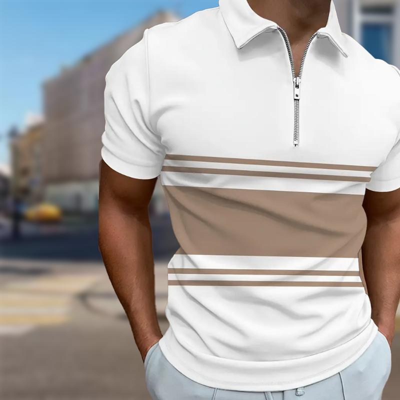 

Мужская рубашка поло повседневная на молнии с коротким рукавом модная повседневная на молнии летняя весенняя рубашка стандартного кроя с яркими широкими полосками и 3D-принтом 8XL жёлтый