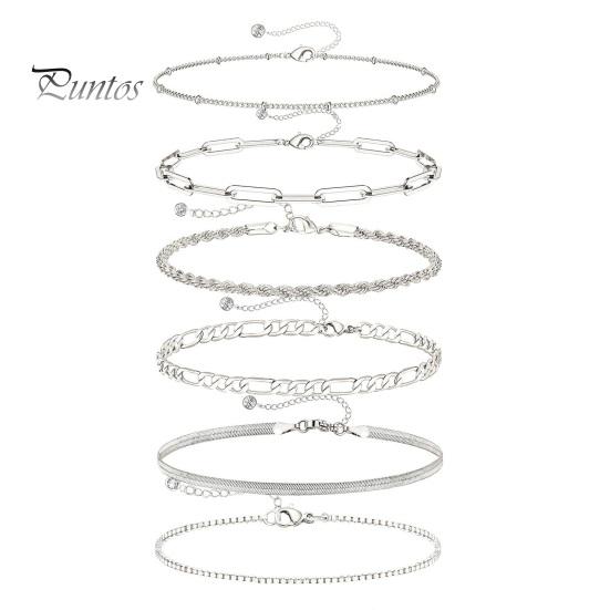 

6 шт./компл., модные браслеты в стиле ретро в богемном стиле, простые многослойные женские браслеты разной формы, набор подарков серебряный