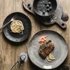 Japanischer Unregelmäßiger Keramikteller Reisschale Speisetablett Retro Grau Geschirr Steakteller Dessertteller Salatschüssel Suppenschüssel Geschirr