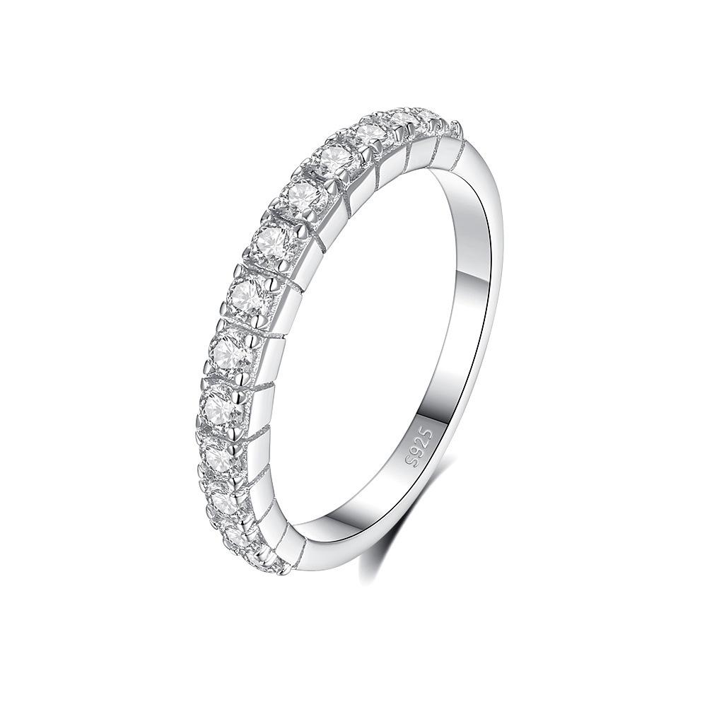 

S925 Sterling Silver 2mm Zircon Half Circle Pave Ring: Women s High-End Stackable Diamond Jewelry Size 7