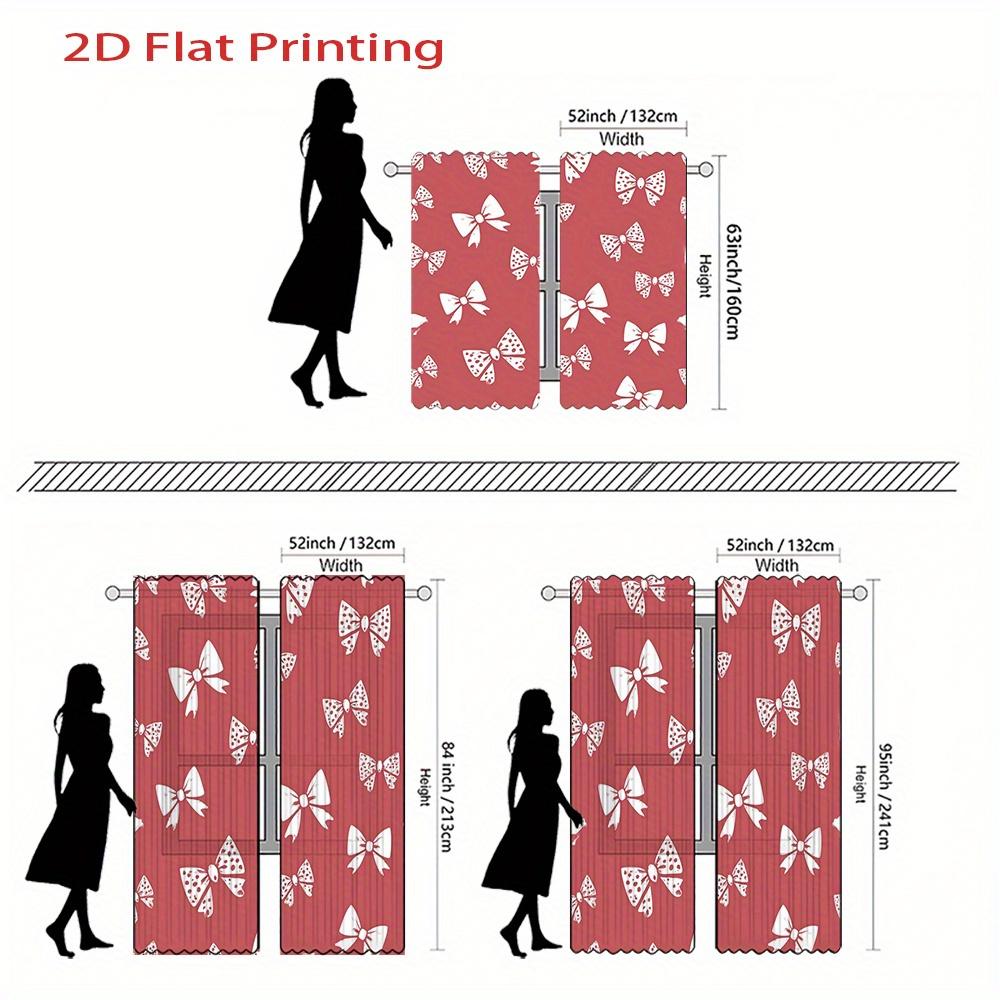 2pcs, 2D Flat Printing Curtains Red Background with White Bowknots Pattern for Amazon US, Rod Pocket Velvet Fabric Wind