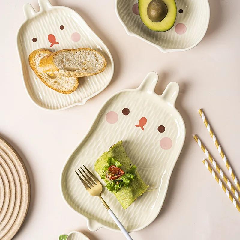 Korean Style Ceramic Household Tableware,Cute Rabbit Dish,Dim Sum Dish,Rice Bowl,Fruit Bowl,Salad Flavor Dish,Specialty Plates