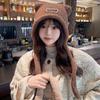 Autumn And Winter Woolen Cute Bear Ear Hat For Women Outdoor Warm Cold-Proof Sweet Knitted Hat
