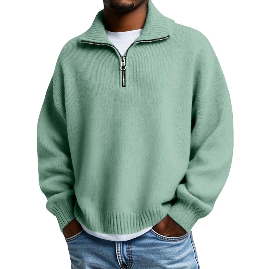 Men's Big Size Knitting Zipper Keep Warm Base Layer Shirt Sweater