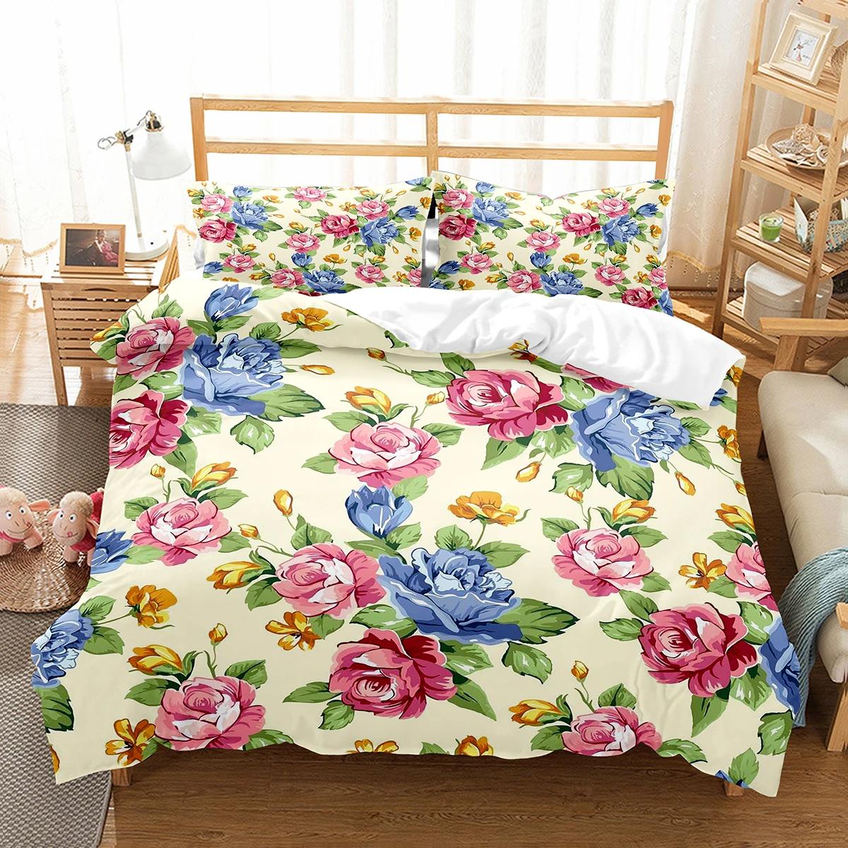 

Watercolor Flower Duvet Cover Twin Queen Size Garden Floral Bedding Set Microfiber Botanical Leaf Nature Theme Comforter Cover EU Single(135x200cm)