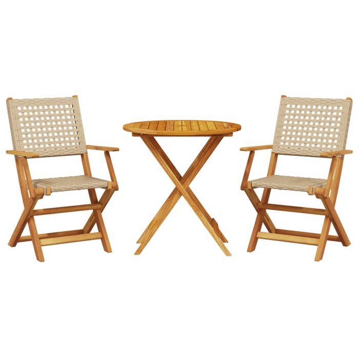 VidaXL Ensemble de bistro 3 pcs beige résine tressée et bois massif, ensemble de bistro de jardin, ensemble de balcon, 3281852