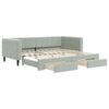Daybed with Pull Out Function and Drawers Light Grey 90 X 200 Cm Velvet
